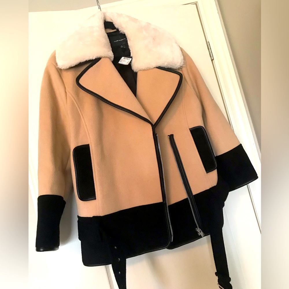 🔖 Club Monaco Wool Tan & Black Bomber Jacket